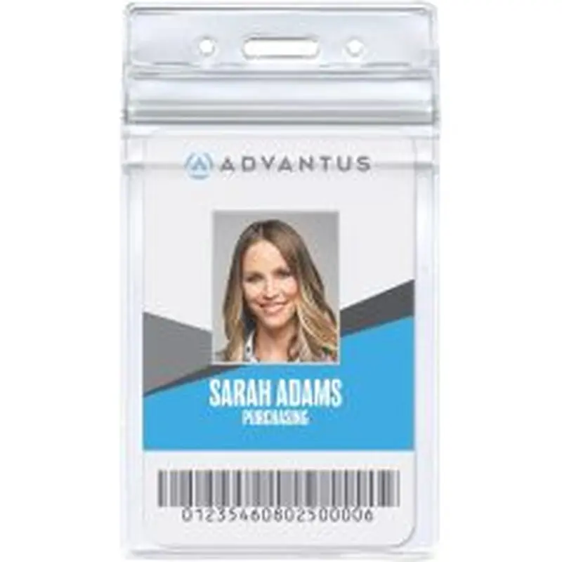 Advantus Vertical Re-sealable Badge Holders, 2 5/8" x 3 3/4", Clear, Pack Of 50
