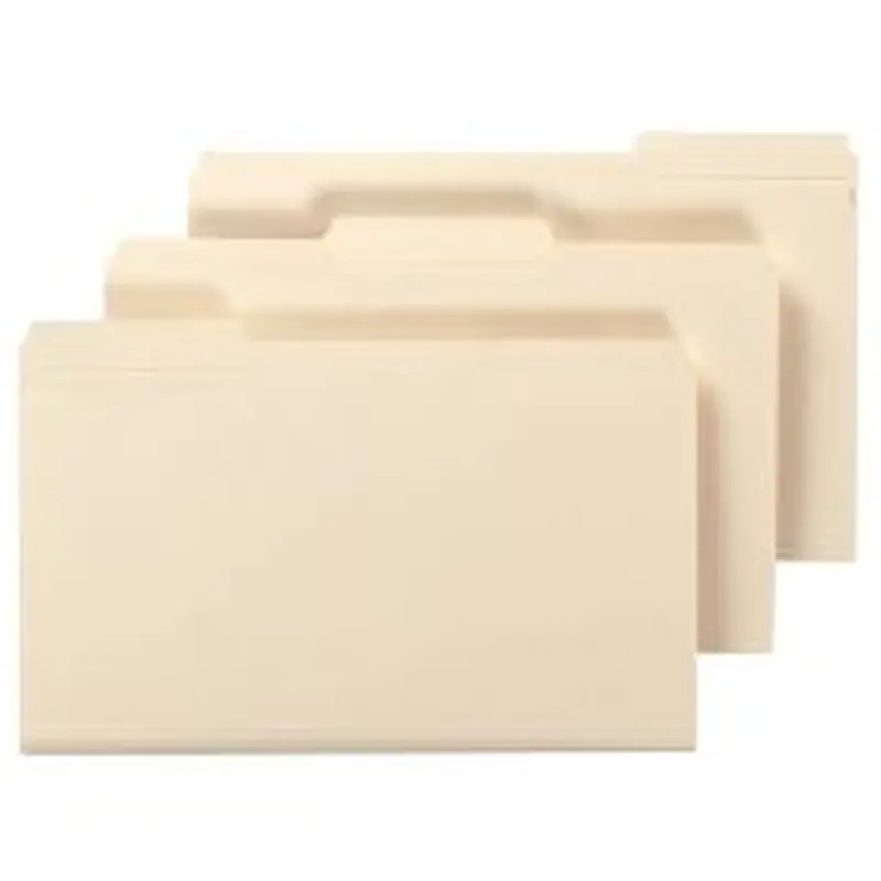 File Folders, 1/3 Cut, Legal Size, 30% Recycled, Manila, Pack Of 100