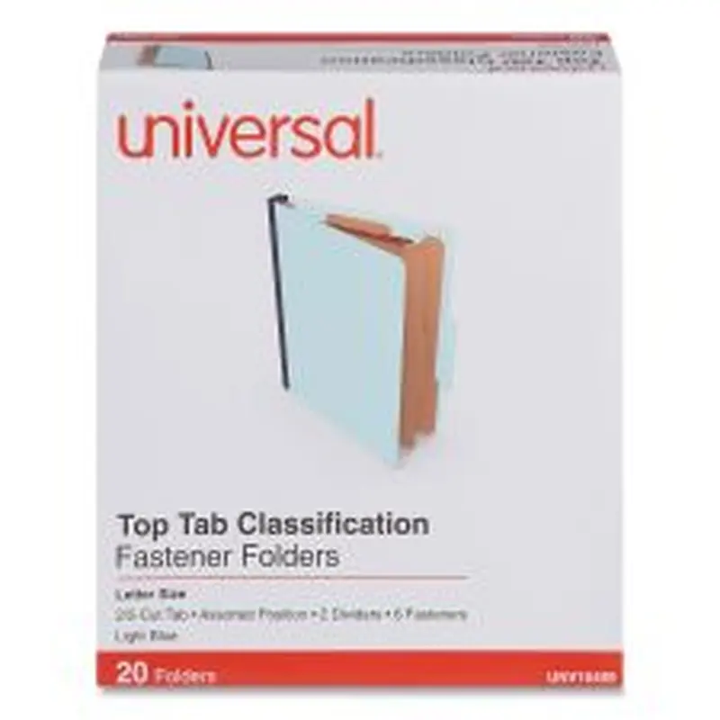 Universal Six-Section Pressboard Classification Folders, 2.5" Expansion, 2 Dividers, 6 Fasteners, Letter Size, Light Blue, 20/Box