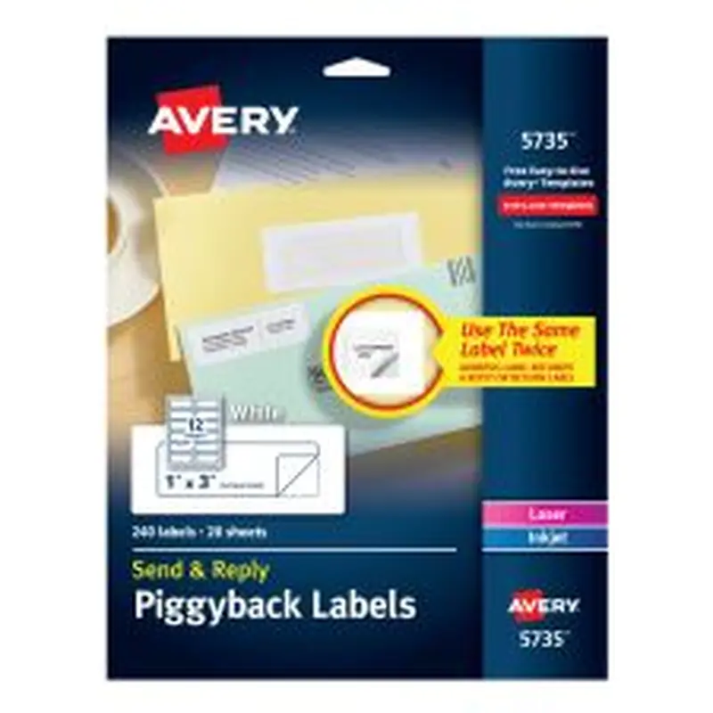 Avery Send & Reply Piggyback Labels 5735, AVE5735, 1" x 3", White, Pack of 240