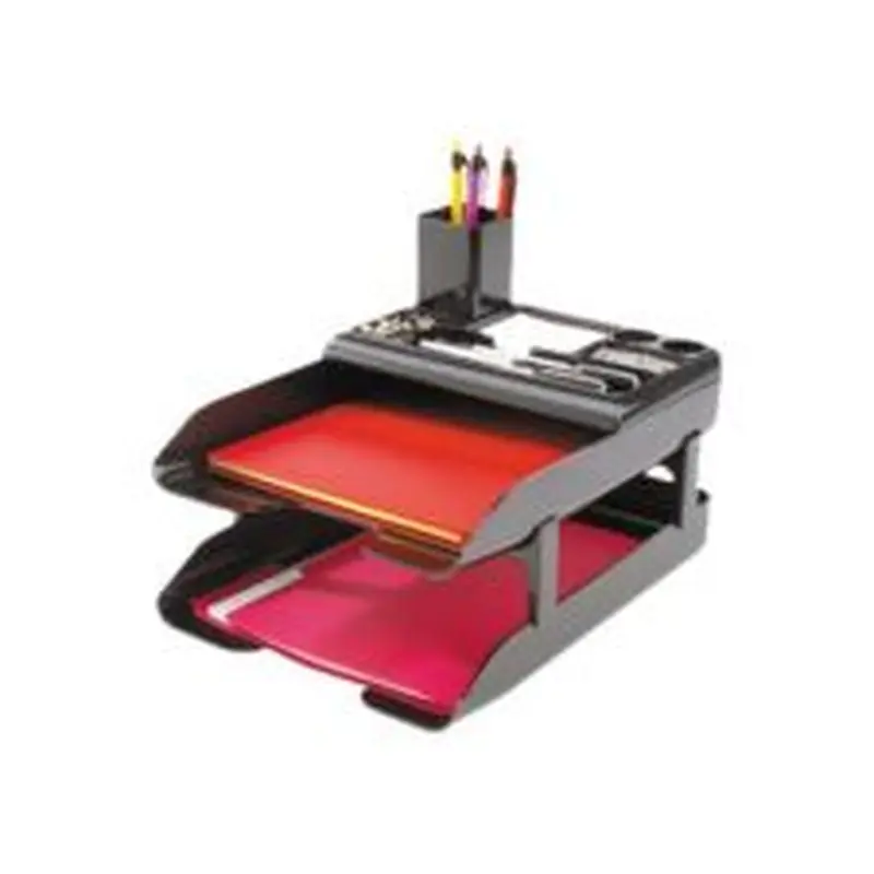 deflecto Corporate Desk Tray Set, 2 Sections, Letter to Legal Size Files, 10" x 13.63" x 2.25", Black, Set