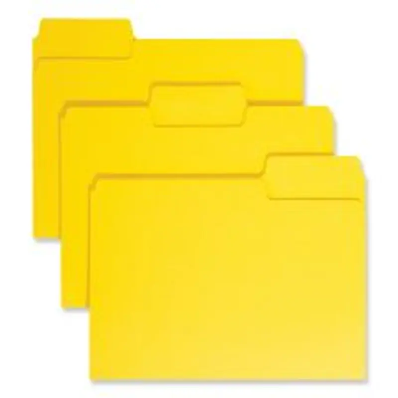 Smead SuperTab Colored File Folders, 1/3-Cut Tabs: Assorted, Letter Size, 0.75" Expansion, 11-pt Stock, Yellow, 100/Box