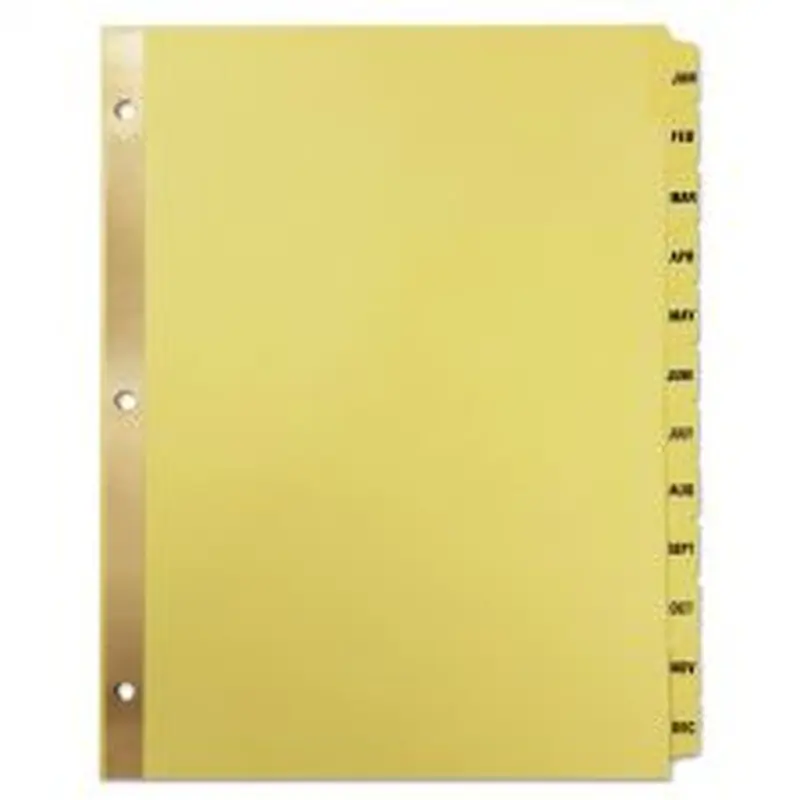 Universal Deluxe Preprinted Plastic Coated Tab Dividers with Black Printing, 12-Tab, Jan. to Dec., 11 x 8.5, Buff, 1 Set