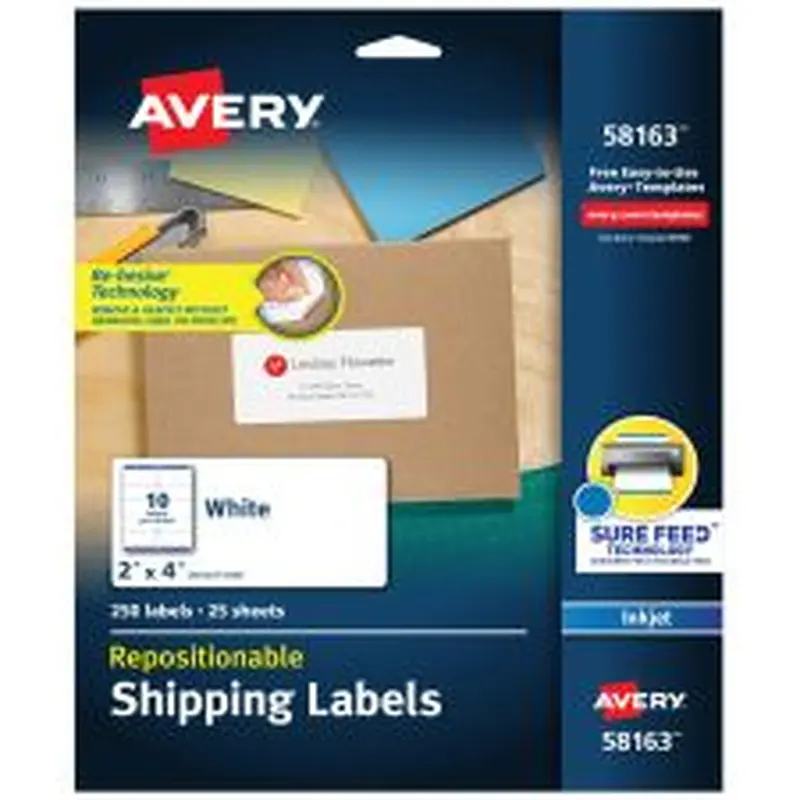 Avery Repositionable Labels, Sure Feed, 2" x 4" , 250 Labels (58163)
