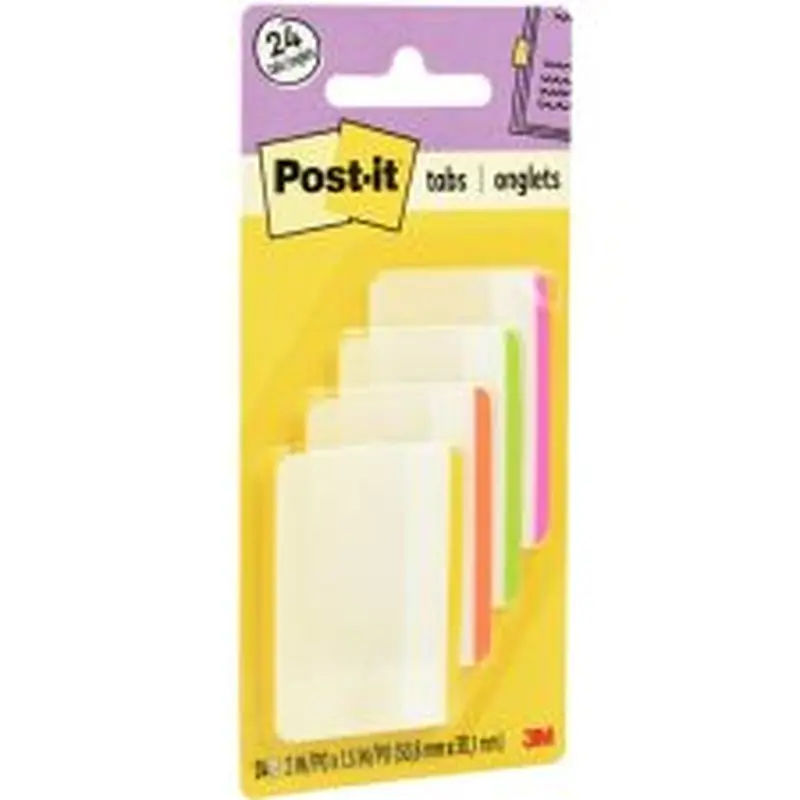 Post-it Notes Durable Filing Tabs, 2", Assorted Colors, 6 Flags Per Pad, Pack Of 4 Pads