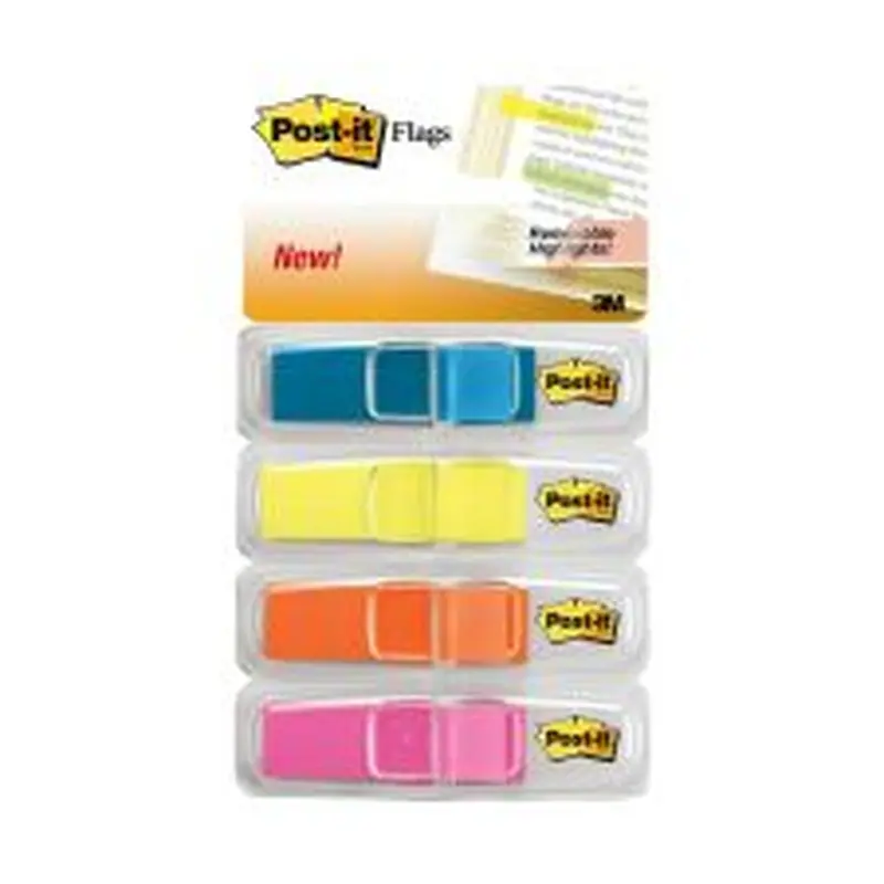 Post-it Notes Flags, 1/2" x 1-7/10", Assorted Bright Colors, 35 Flags Per Pad, Pack Of 4 Pads