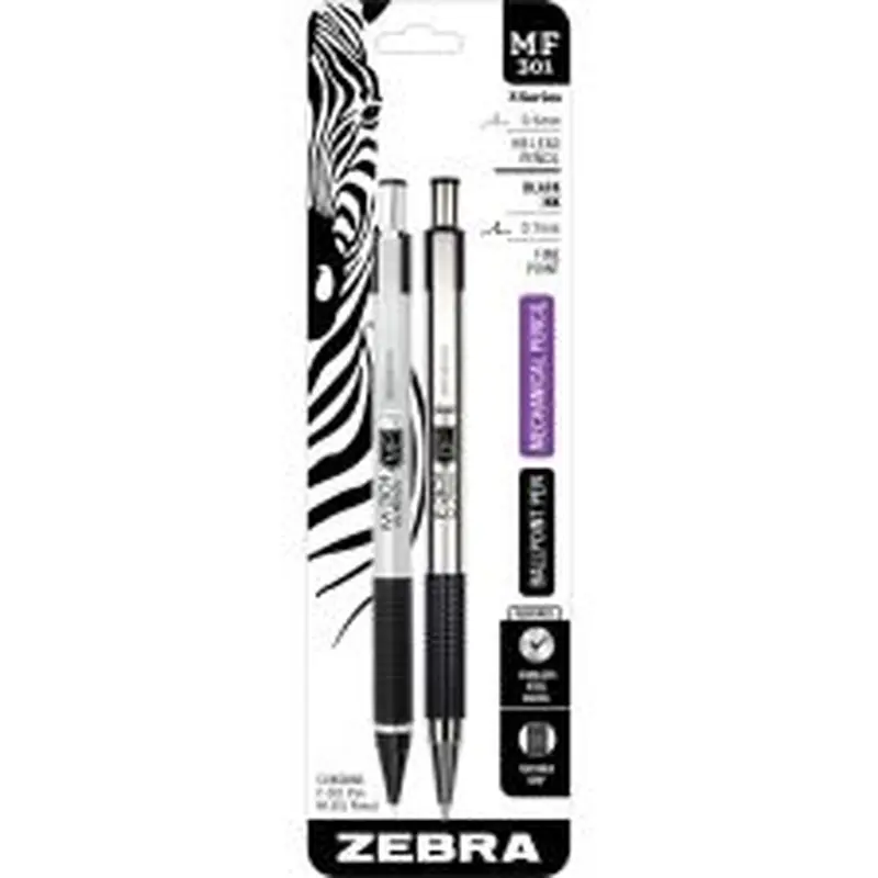 Zebra M/F301 Ballpoint Pen And Pencil Set, Fine Point, 0.5 mm, Black Barrel