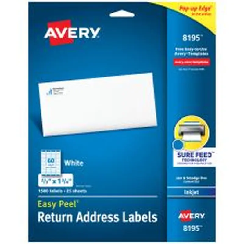 Avery Easy Peel Address Labels With Sure Feed Technology, 8195, Rectangle, 2/3" x 1-3/4", Matte White, Pack Of 1,500