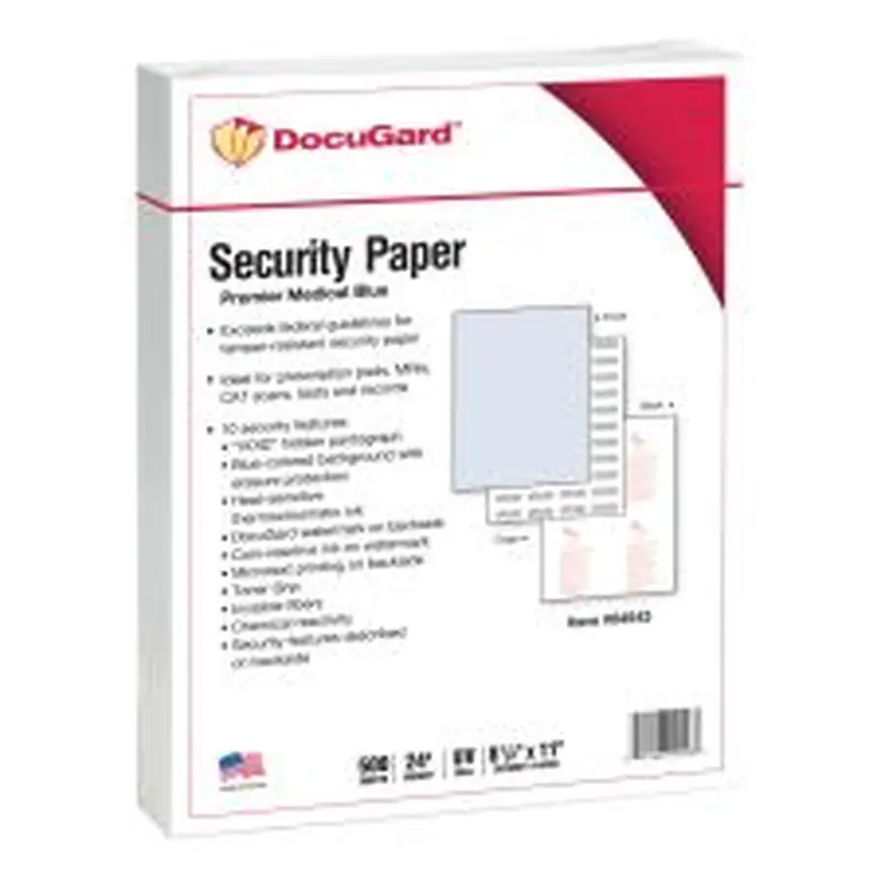 DocuGard Premier Medical 10 Medical Prescription Papers And Business Checks, Letter Size (8 1/2" x 11"), Ream Of 500 Sheets, 1-Part, Blue