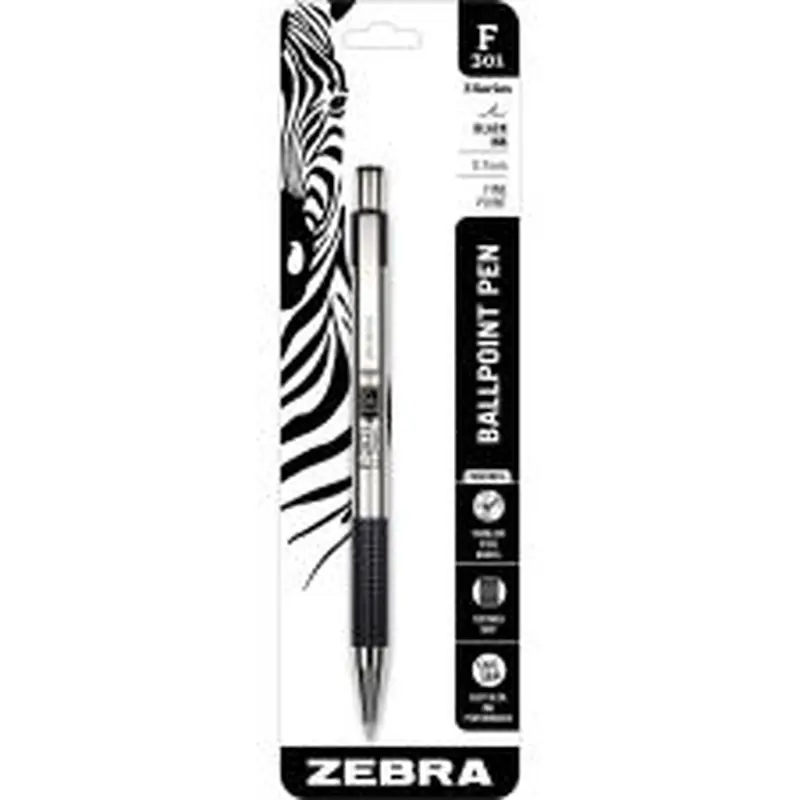 Zebra Pen F-301 Stainless Steel Retractable Ballpoint Pen, Fine Point, 0.7 mm, Black Ink