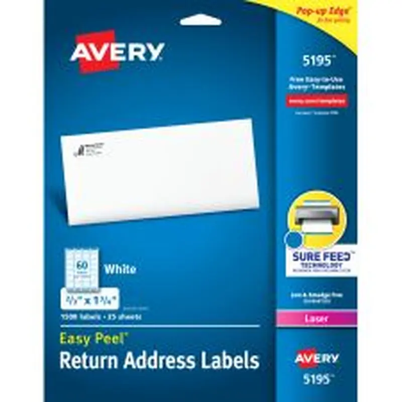 Avery Easy Peel Address Labels With Sure Feed Technology, 5195, Rectangle, 2/3" x 1-3/4", Matte White, Pack Of 1,500