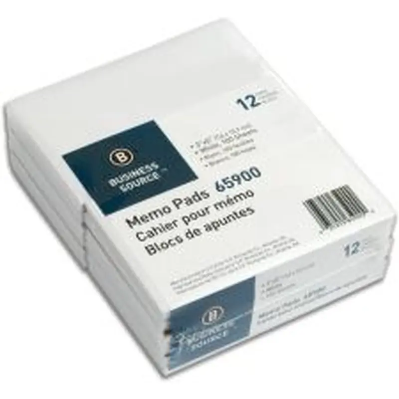 Business Source Plain Memo Pads - 100 Sheets - Plain - Glued - Unruled Front Ruling - 15 lb Basis Weight - 65900