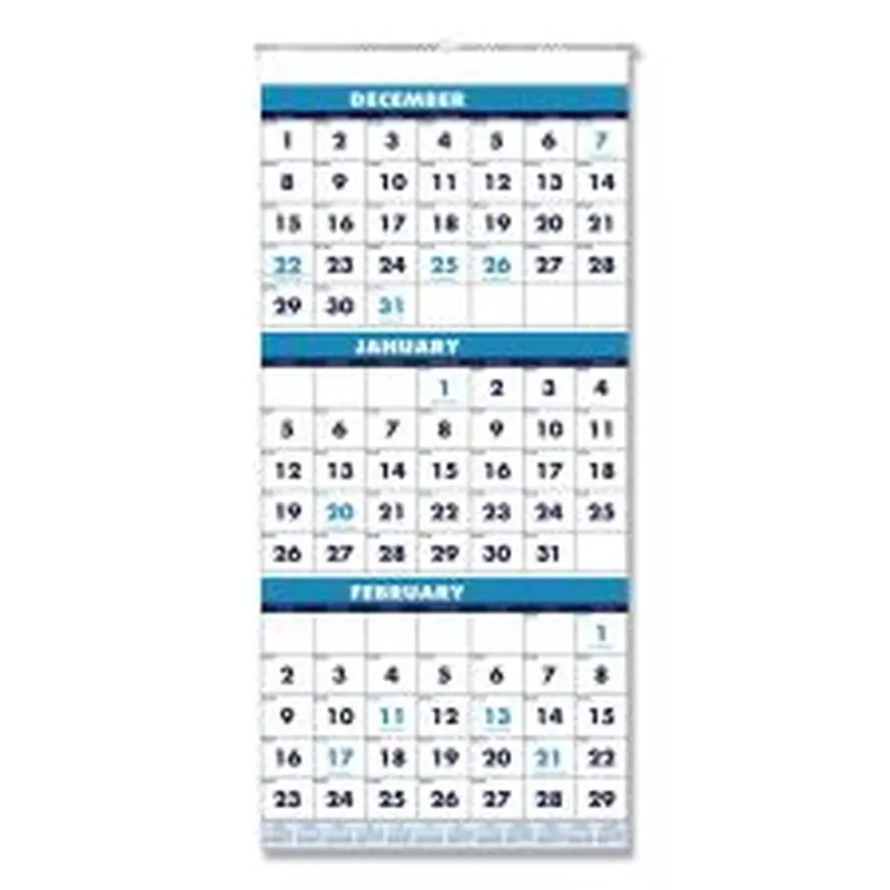House of Doolittle Recycled Three-Month Format Wall Calendar, Vertical Orientation, 12.25 x 26, White Sheets, 14-Month: Dec 2025 to Jan 2027