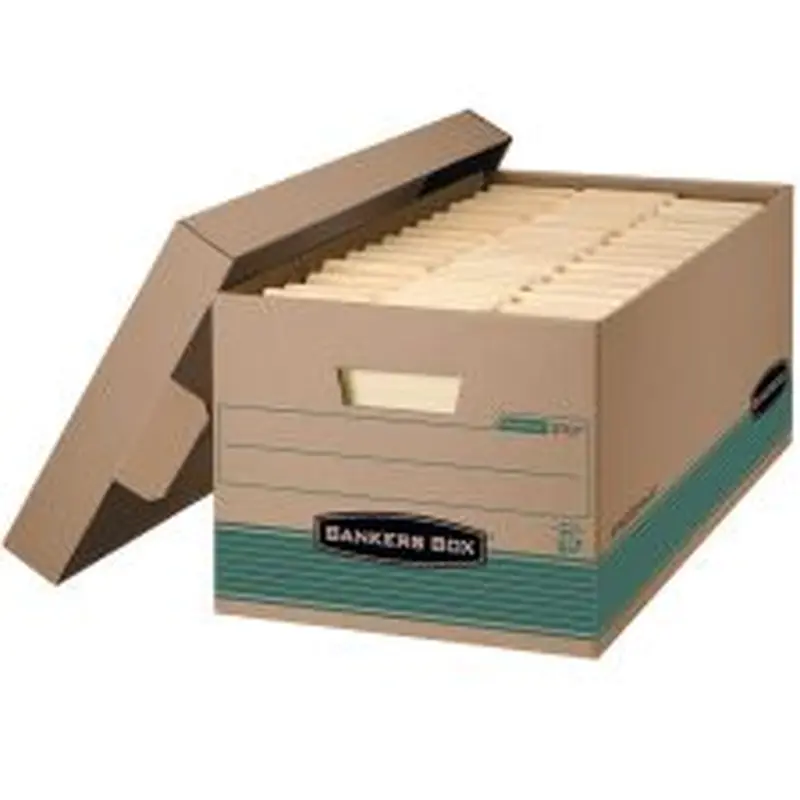 Bankers Box Stor/File FastFold Standard-Duty Storage Boxes With Lift-Off Lids, Letter Size, 24" x 12" x 10", 94% Recycled, Kraft/Green, Case Of 12
