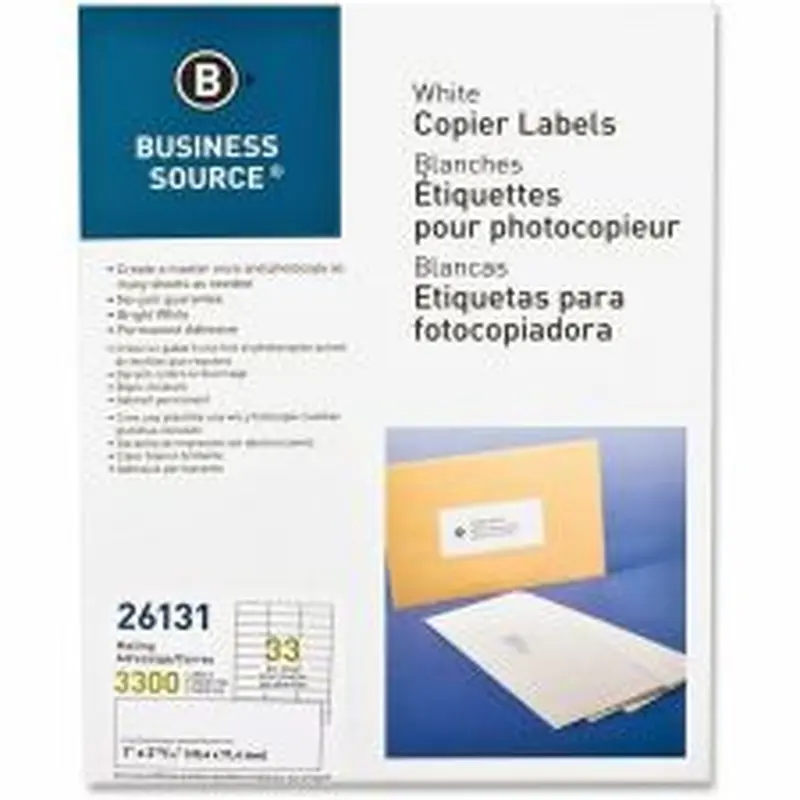 Business Source Bright White Copier Labels - 1" Width x 2 3/4" Length - Rectangle - White - Lignin-free, Jam-free - 33 / Sheet - 3300 / Pack