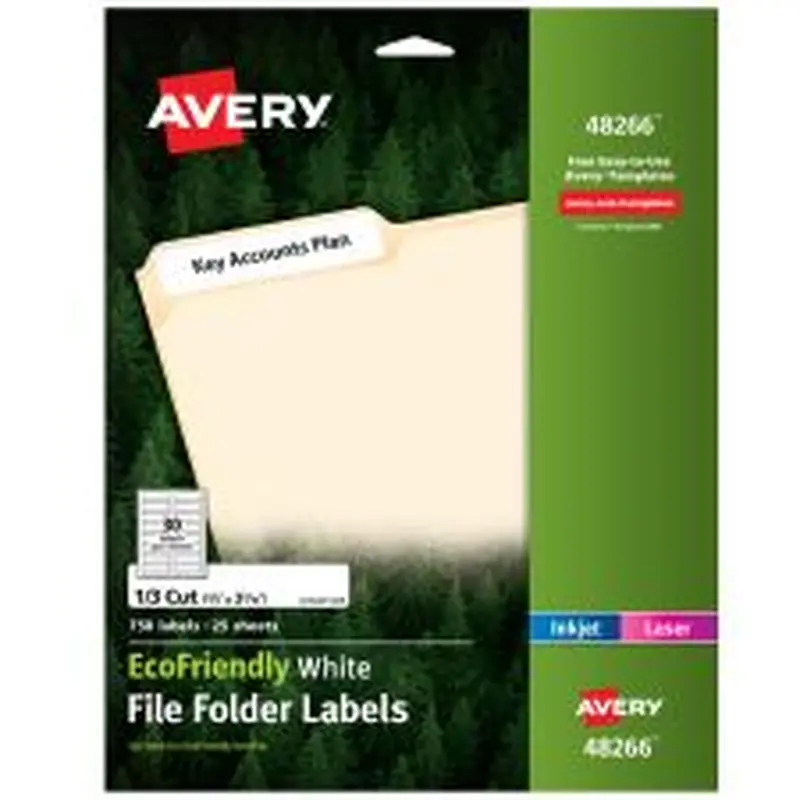 Avery Easy Peel Permanent File Folder Labels, 48266, 2/3" x 3 7/16", 100% Recycled, White, Pack Of 750