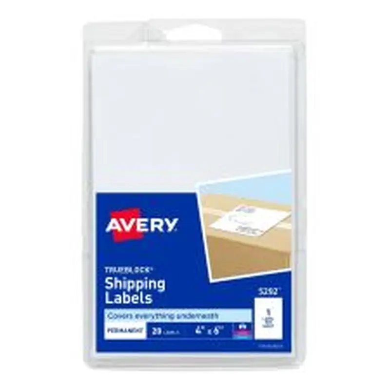 Avery Permanent Shipping Labels with TrueBlock Technology, 5292, 4" x 6", White Pack Of 20