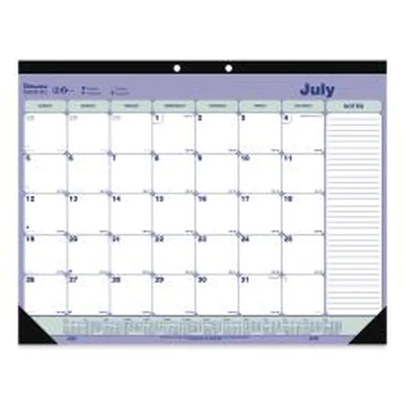 Blueline Academic 13-Month Desk Pad Calendar, 21.25 x 16, White/Blue/Green Sheets, Black Headband, 13-Month: July 2025 to July 2026