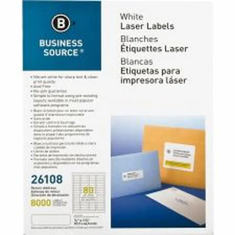 Business Source Address Laser Labels - 1/2"x 1 3/4" - Permanent Adhesive - Rectangle - Laser - White - 26108