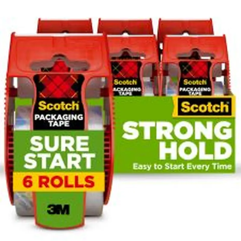 Scotch Sure Start Shipping Tape, 6 Tape Rolls with Dispensers, 1 7/8 in x 22.2 yd, 1.5" Core, Designed - 1456