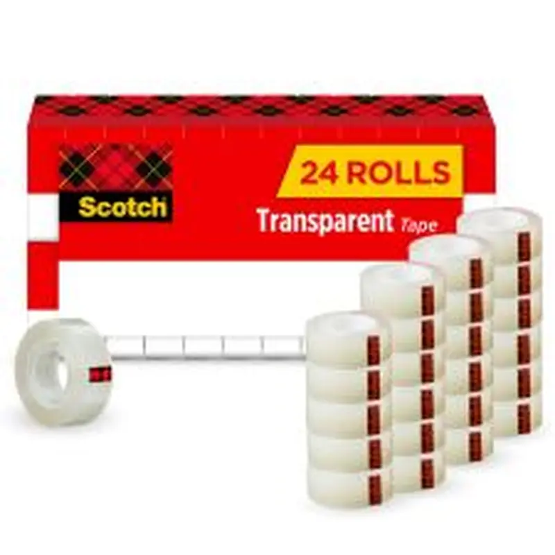 Scotch Transparent Tape, 24 Tape Rolls, 3/4 in x 1000 in, Home Office Supplies and School Supplies for College and Classrooms