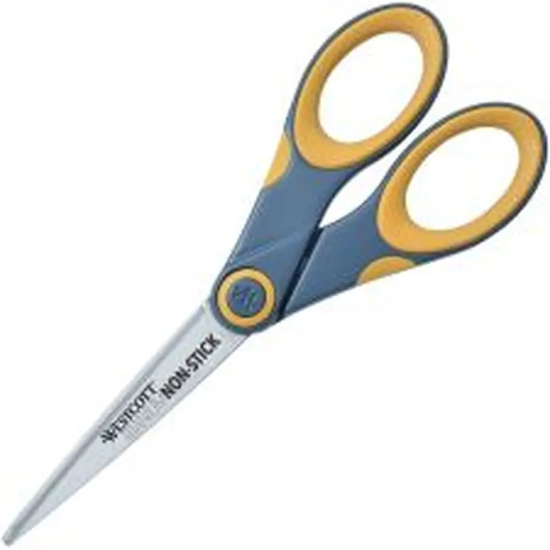 Westcott Titanium Bonded Non-Stick Scissors, 7", Pointed, Gray/Yellow