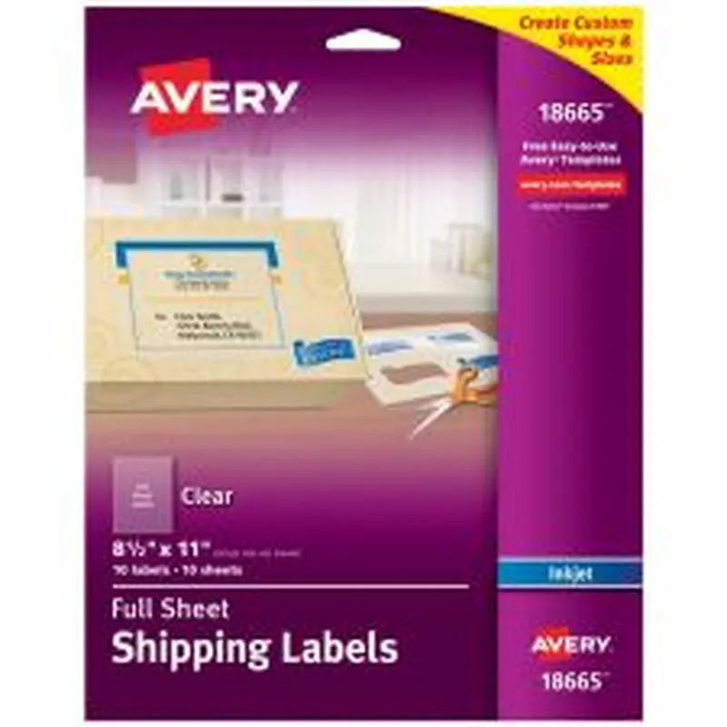 Avery Easy Peel Permanent Address Labels, Shipping, 18665, 8 1/2" x 11", Matte Clear, Box Of 10