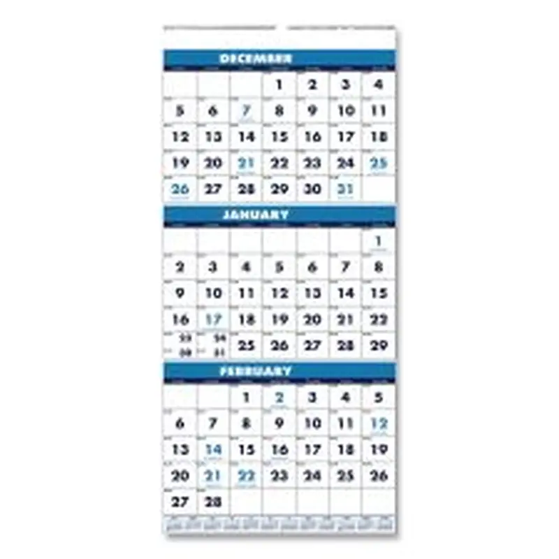 House of Doolittle Recycled Three-Month Format Wall Calendar, Vertical Orientation, 8 x 17, White Sheets, 14-Month: Dec 2025 to Jan 2027