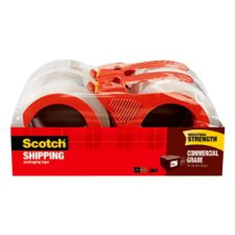 Scotch Commercial Grade Shipping Packing Tape, 4 Tape Rolls with Dispensers, 1 7/8 in x 54.6 yd, 3" Core, Designed - 3750RD