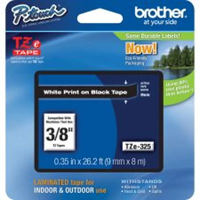 Brother TZe-325 White-On-Black Tape, 0.38" x 26.2'