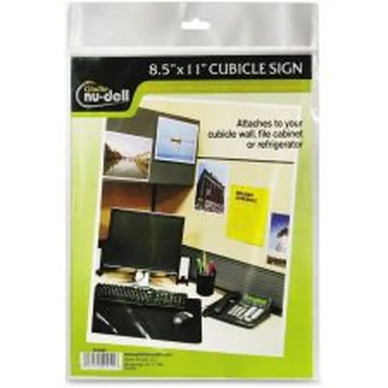 Nu-Dell Cubicle Sign Holder, 8.5"W x 11"H, Rectangular Shape, Hook & Loop Fastener Closure, Acrylic, Clear