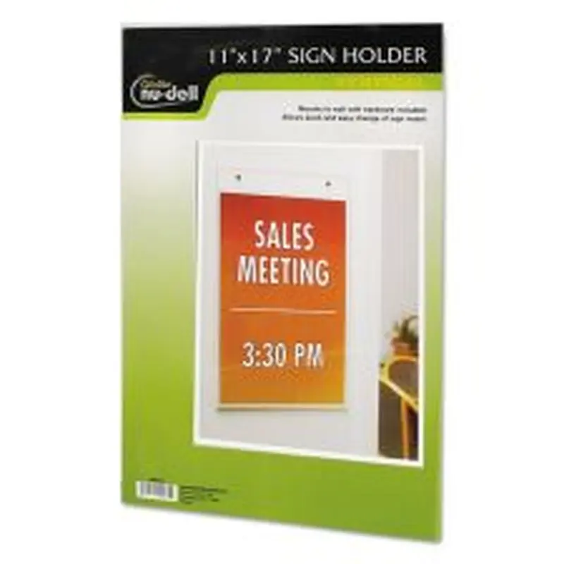 Nu-Dell Vertical Wall Sign Holder, 11"W x 17"H, Rectangular Shape, Pre-drilled, Acrylic, Clear