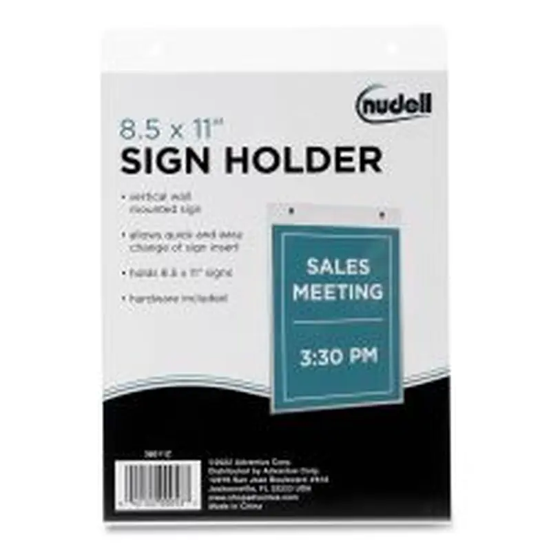 NuDell Clear Plastic Vertical-Orientation Wall Sign Holder with Mounting Screws, Quick-Change Insert System, 8.5 x 11 Insert