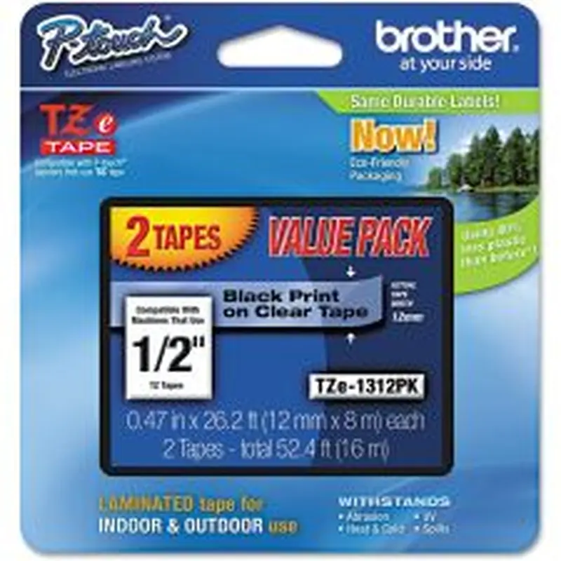 P-touch 1/2" Black/Clear Laminated TZe Tape Value Pack
