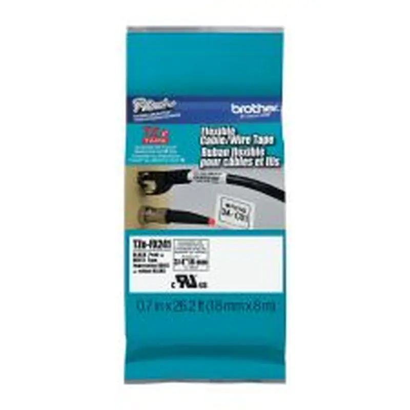 Brother TZ Flexible Label Tape, TZE-FX241, 0.71" x 26.2', Black Print/White Label