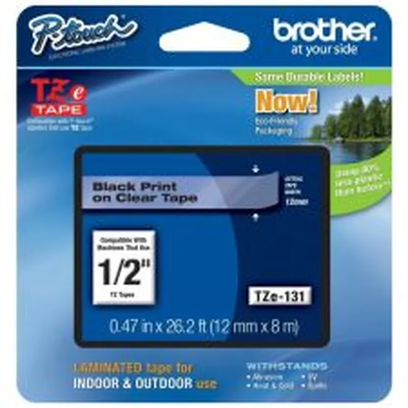 Brother TZe-131 Black-On-Clear Tape, 0.5" x 26.2'