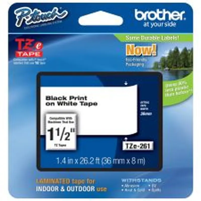 Brother TZe-261 Black-On-White Security Tape, 1.5" x 26'