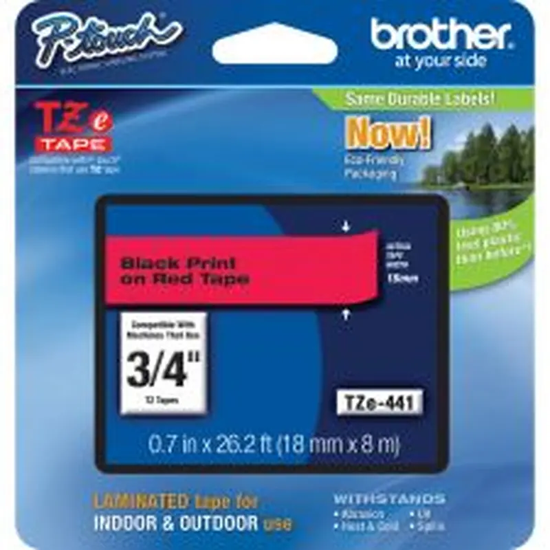 Brother TZe-441 Black-On-Red Tape, 0.75" x 26.2'