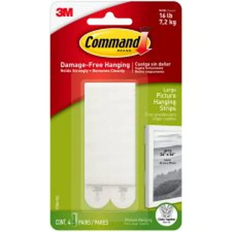 Command Large Picture Hanging Strips, 4 White Adhesive Strip Pairs (8 Strips), Damage Free Hanging Picture Hangers, No Tools Wall Hanging Strips