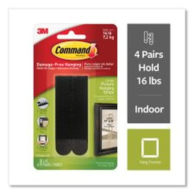 Command Picture Hanging Strips, Removable, Holds Up to 4 lbs per Pair, 0.75 x 3.65, Black, 4 Pairs/Pack
