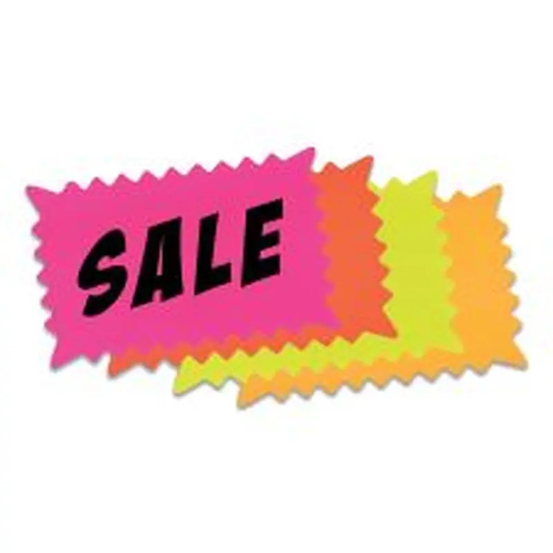 COSCO Write-On Do It Yourself Sign, Rectangular Burst, Die-Cut Paper, 10.13 x 6.38, Assorted Fluorescent Colors, 36/Pack