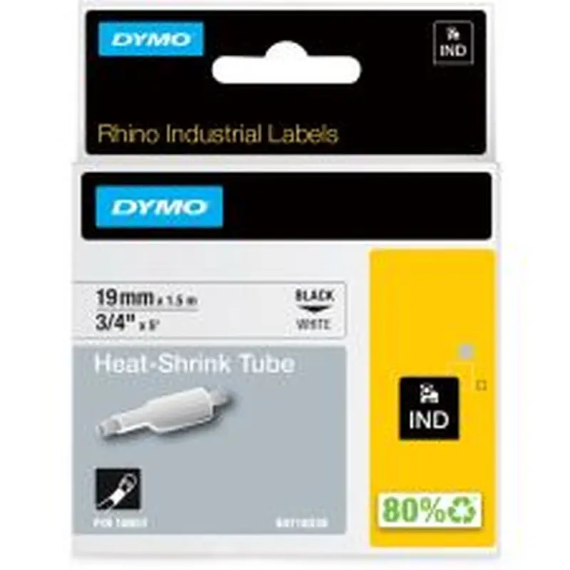 Dymo Rhino Heat Shrink Tube Labels - 3/4" Width x 59 1/16" Length - Direct Thermal - White, Black - Vinyl - 1 Each