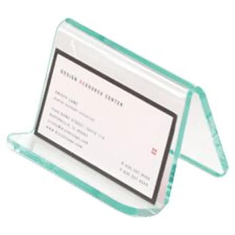 Lorell Acrylic Business Card Holder, 2"W x 3"D x 4"H, Clear/Green Edge