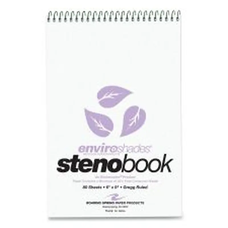 Roaring Spring Enviroshades Steno Notepad, Gregg Rule, White Cover, 80 Orchid 6 x 9 Sheets, 4/Pack