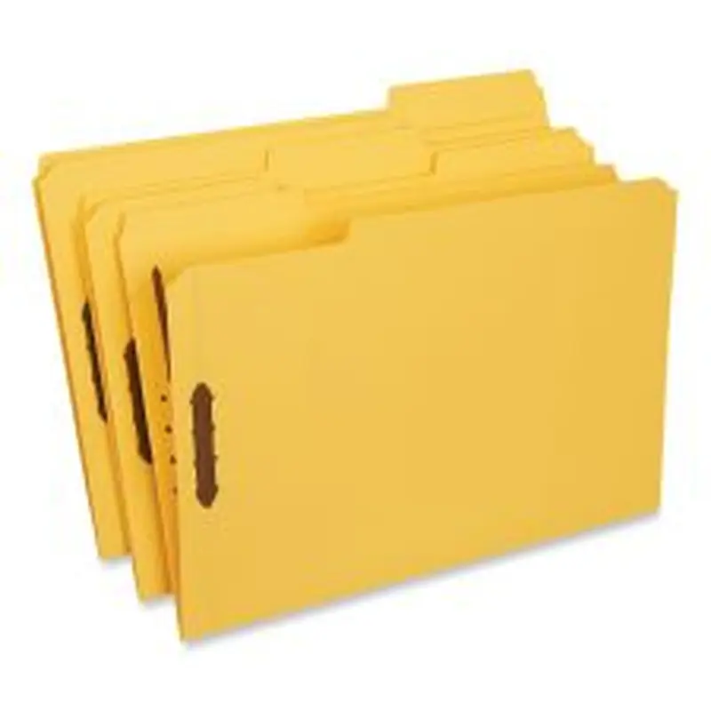 Universal Deluxe Reinforced Top Tab Fastener Folders, 0.75" Expansion, 2 Fasteners, Legal Size, Yellow Exterior, 50/Box