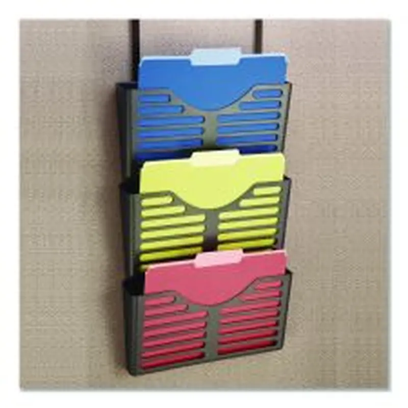Universal Recycled Plastic Cubicle Triple File Pocket, Cubicle Pins Mount, 13.5 x 4.75 x 28, Charcoal