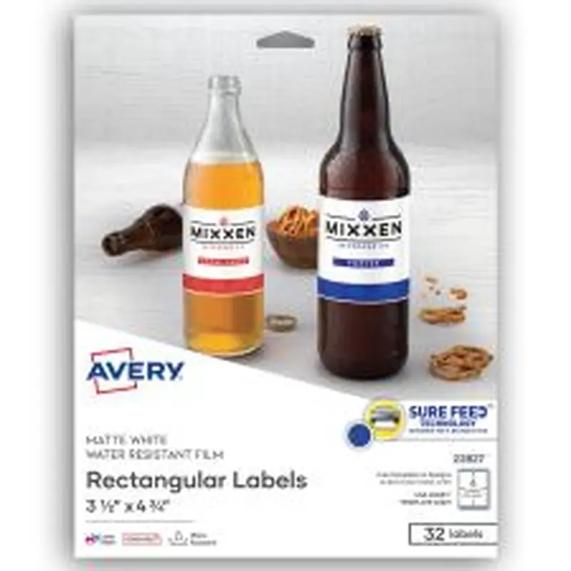 Avery Removable Durable Rectangle Labels, 22827, 3 1/2" x 4 3/4", White, Pack Of 32