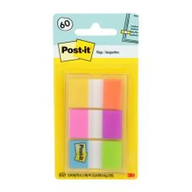 Post-it Flags, 1" x 1 7/10", Assorted Electric Glow Colors, Pack Of 60 Flags
