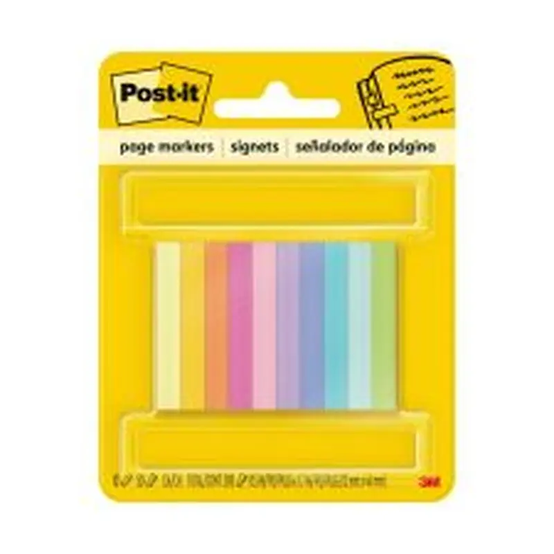 Post-it Page Markers, .5 in. x 1.75 in., 10 Pads/50 Markers/Pad, Assorted Bright Colors, Back to School Supplies - 67010AB