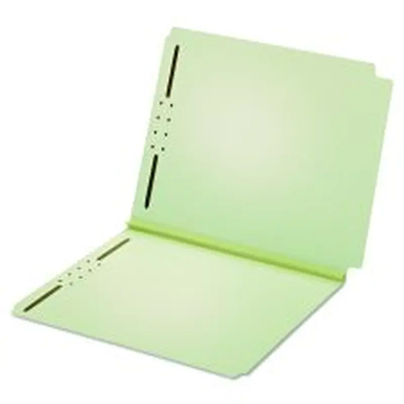 Pendaflex Dual-Tab Pressboard Fastener Folder, 2" Expansion, 2 Fasteners, Letter Size, Light Green Exterior, 25/Box